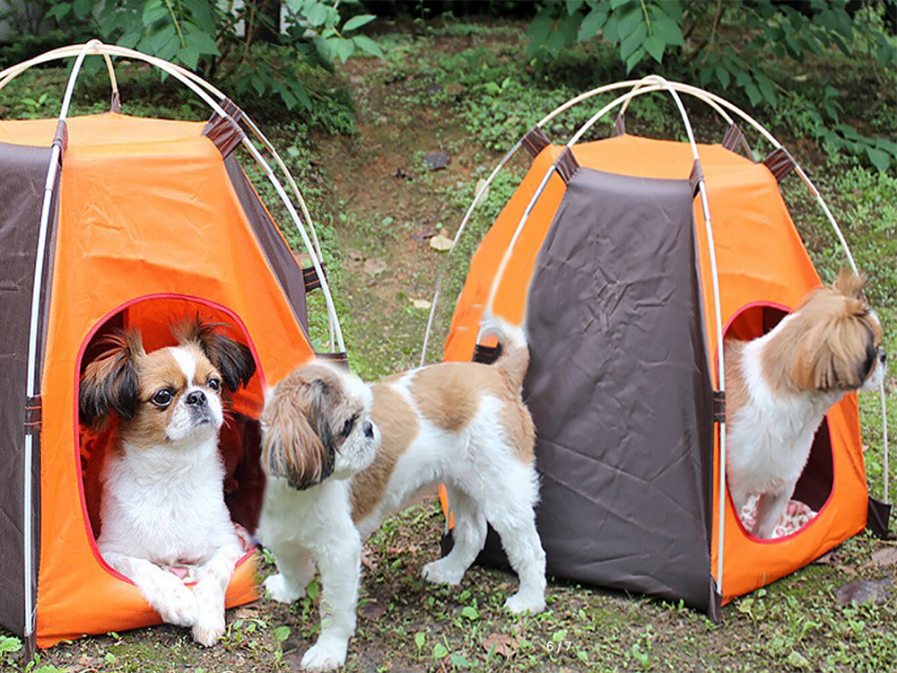 Foldable waterproof pet tent for dogs and cats, brown-orange