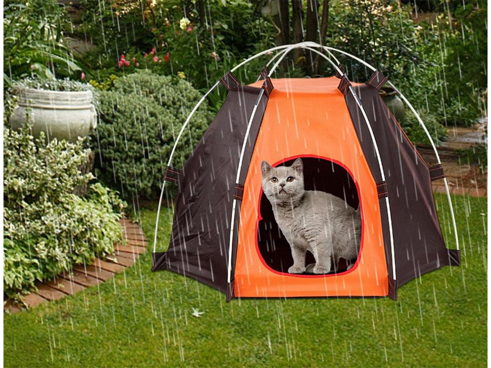 Foldable waterproof pet tent for dogs and cats, brown-orange