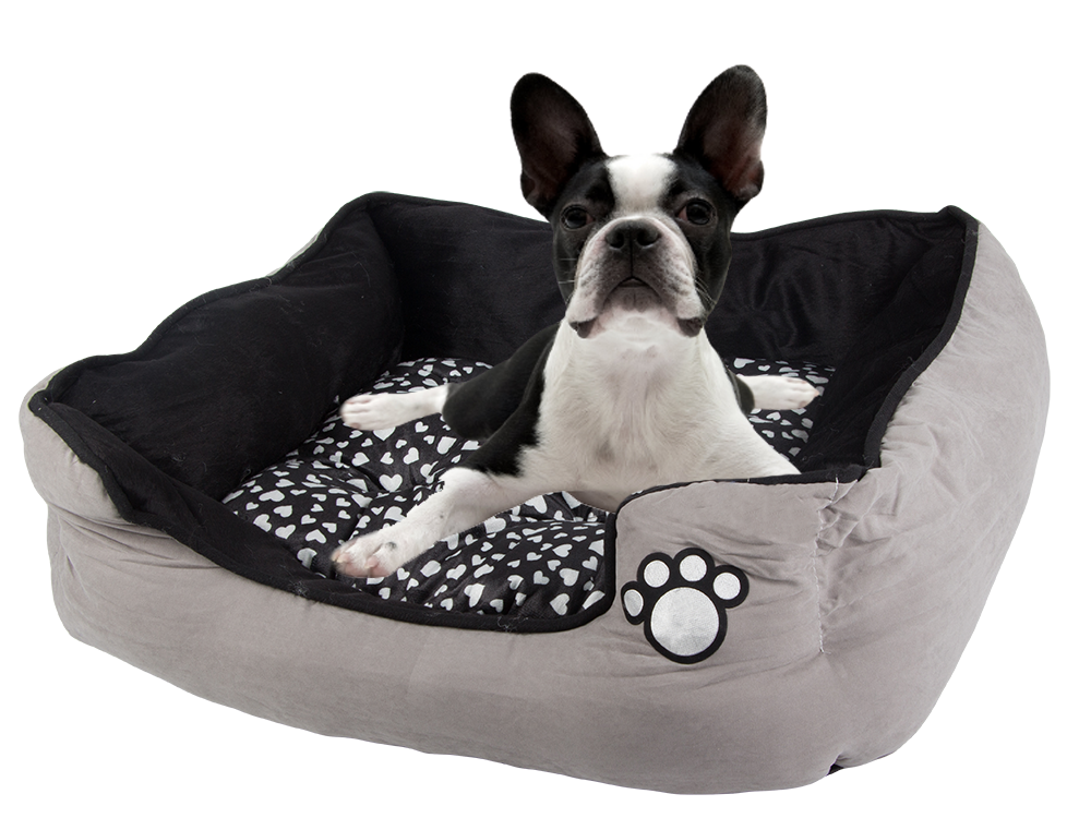 Plush Pet Bed with Removable Cushion, 60x50 cm, Grey/Black