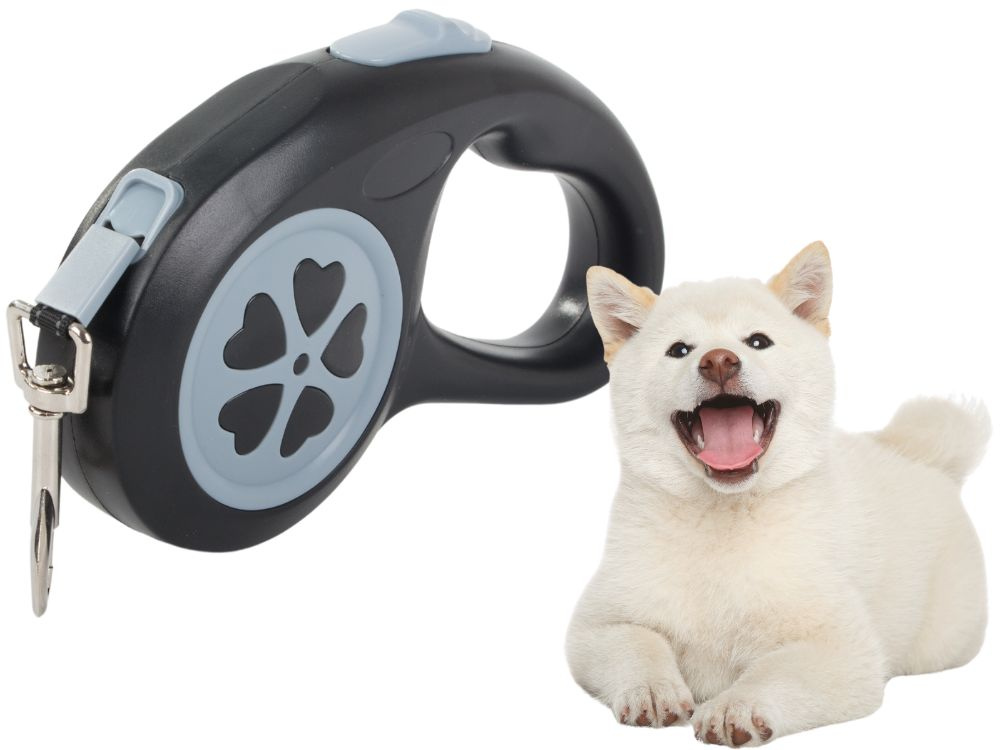 Automatic dog leash with tape, 5m, up to 15kg, black (2)