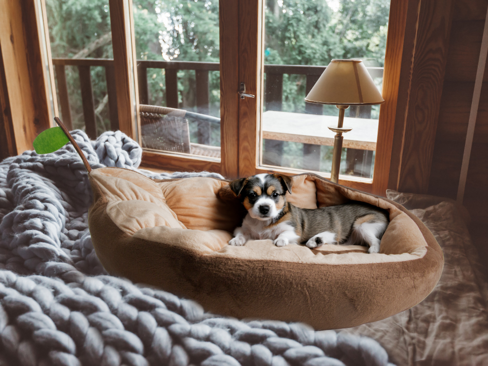 Soft Plush Pet Bed for Dogs and Cats, Leaf Shape, Brown