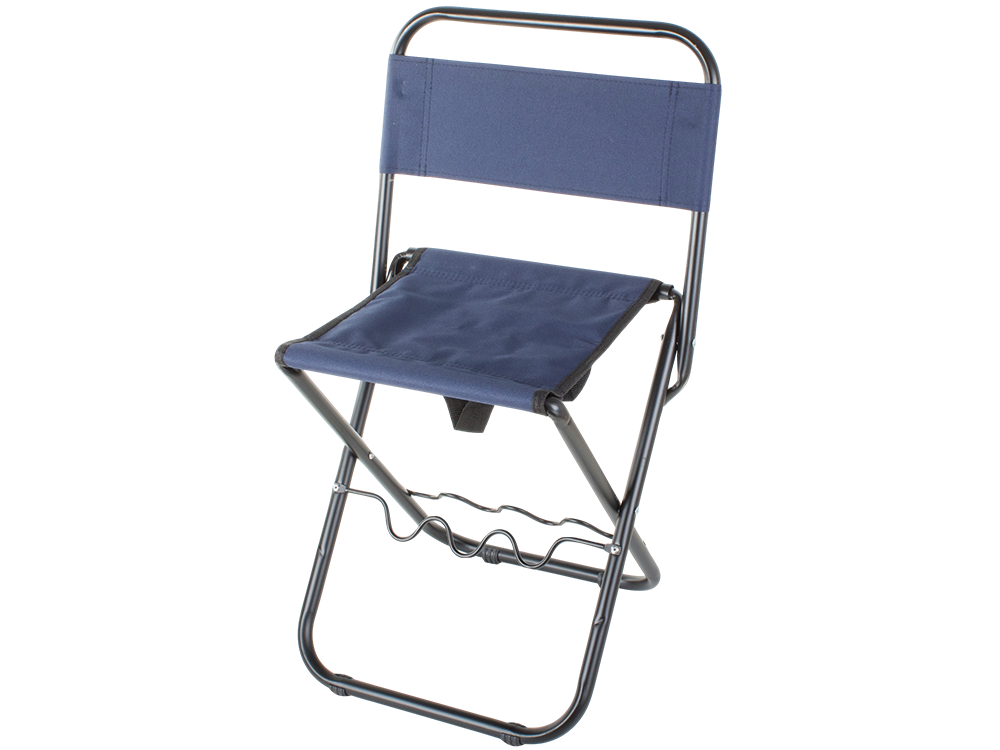 Folding fishing chair with backrest and rod holder, blue