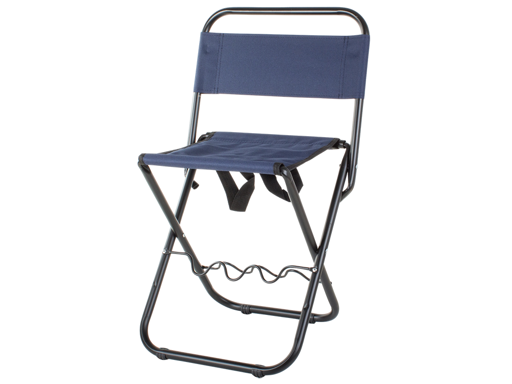 Folding fishing chair with backrest and rod holder, blue