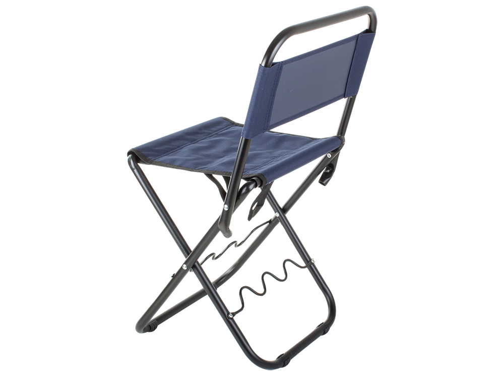 Folding fishing chair with backrest and rod holder, blue