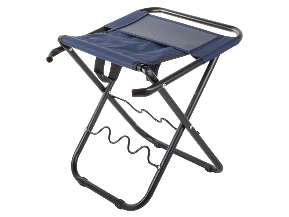 Folding fishing chair with backrest and rod holder, blue