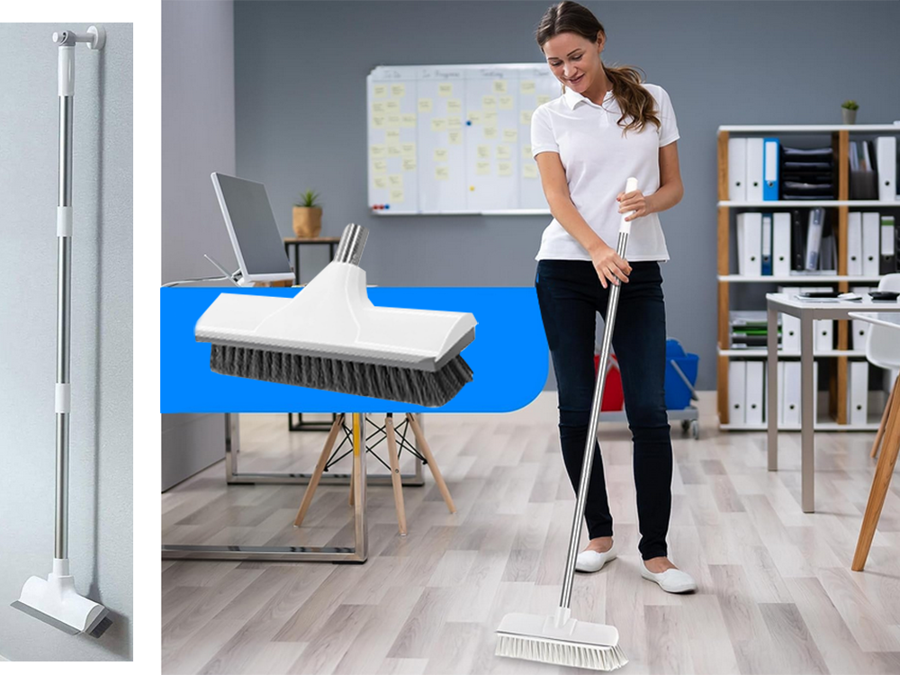 2-in-1 Floor Scrub Brush with Squeegee, 122 cm