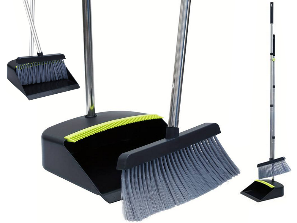 Broom and Dustpan Set with Long Handle, Adjustable Length