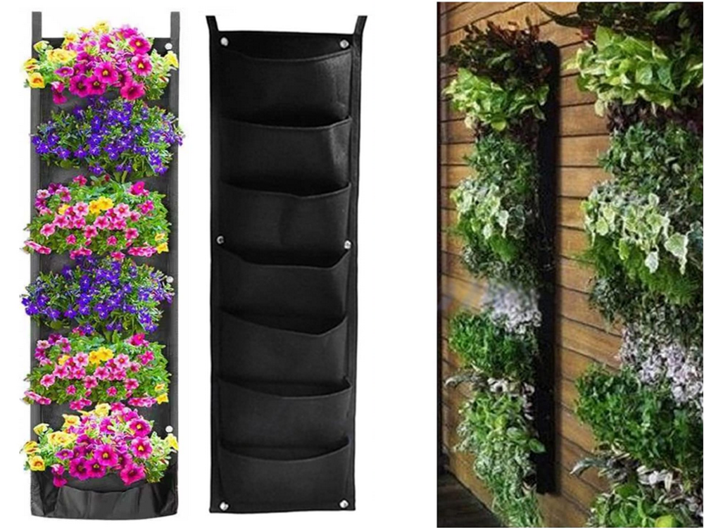 Vertical Felt Plant Bag, 7 Pockets, Hanging