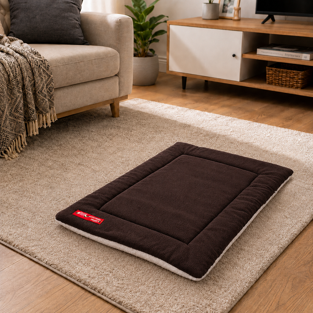 Fabric Pet Mat Bed for Dogs and Cats, 50x35 cm, Dark Brown