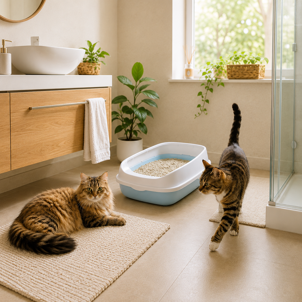 Open Cat Litter Box with Frame and Scoop, 45x34x12 cm, Blue