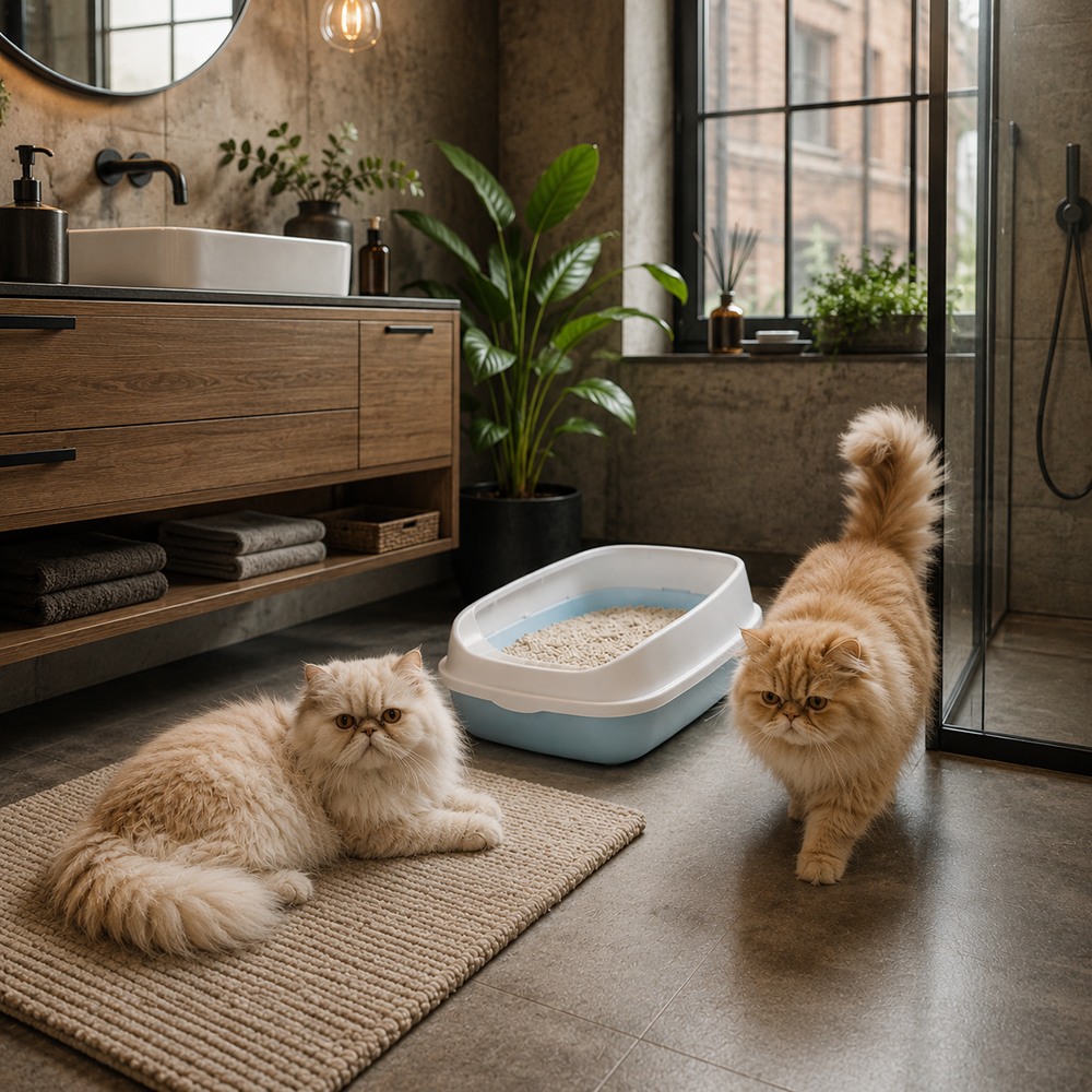 Open Cat Litter Box with Frame and Scoop, 45x34x12 cm, Blue