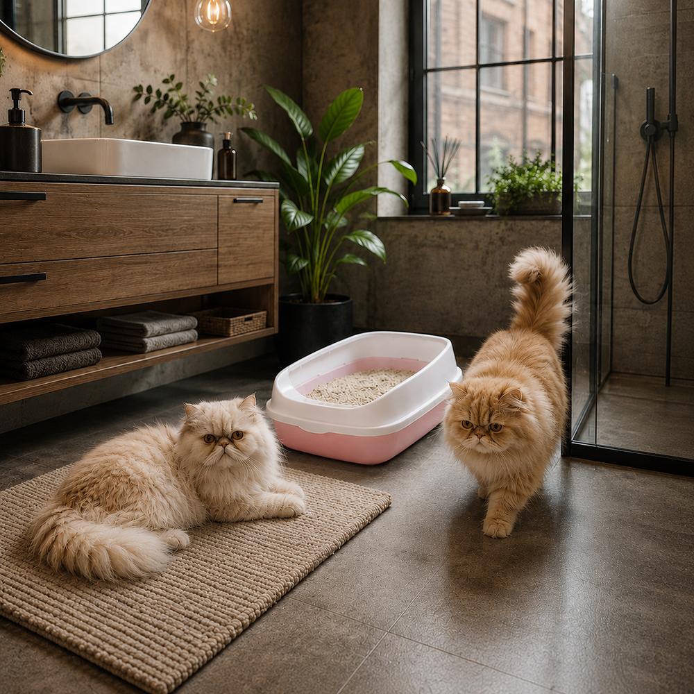 Open Cat Litter Box with Rim and Scoop, 45 x 34 x 12 cm, Pink