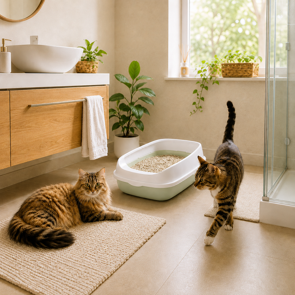 Open Rimmed Cat Litter Box with Scoop, 45x34x12cm, Green