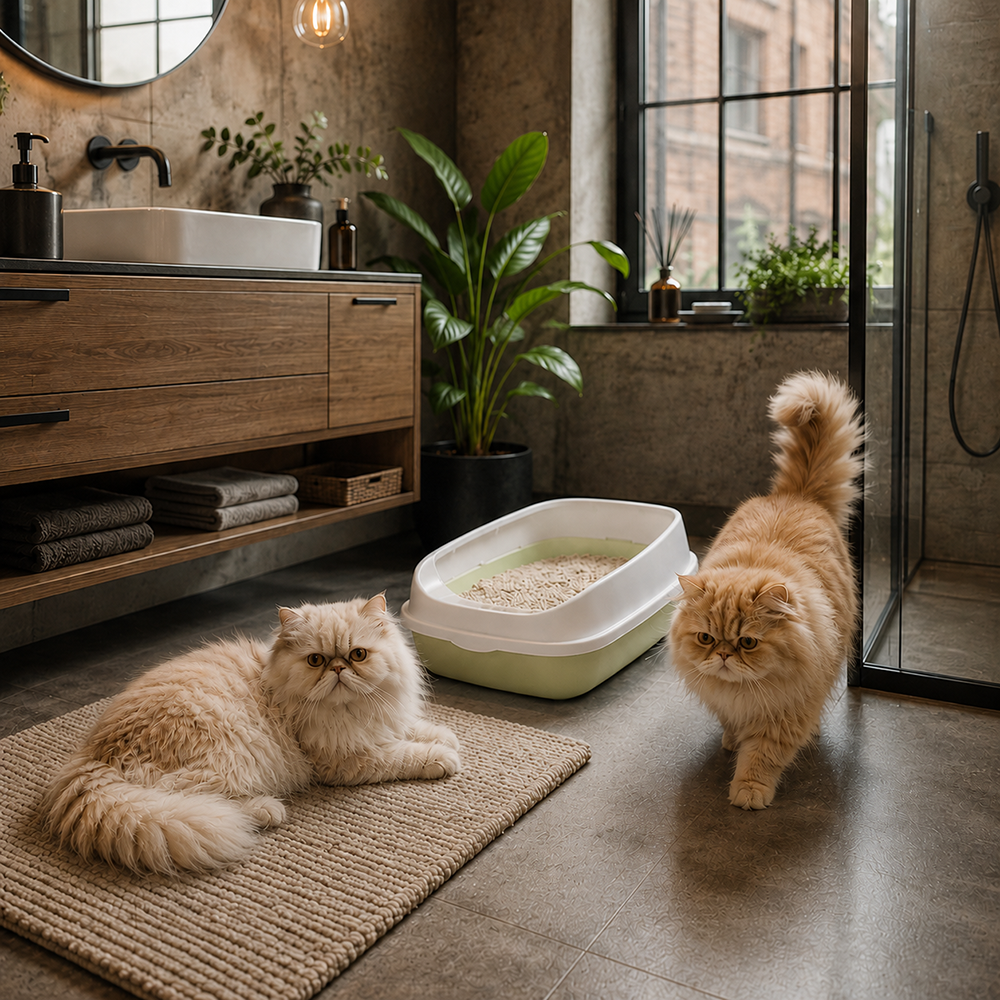 Open Rimmed Cat Litter Box with Scoop, 45x34x12cm, Green
