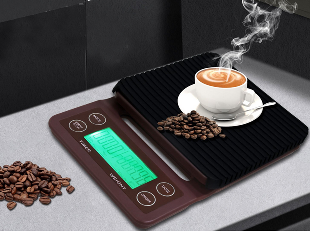 Electronic Kitchen Coffee Scale with Timer 5kg / 0.1g, Brown