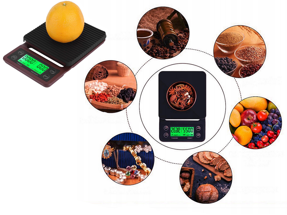 Digital Coffee Scale with Timer & Tare Function, 5 kg × 0.1 g, Black