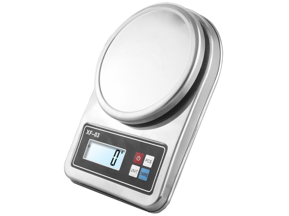 Electronic Kitchen Scales with Metal Bowl 5kg/1g, Silver