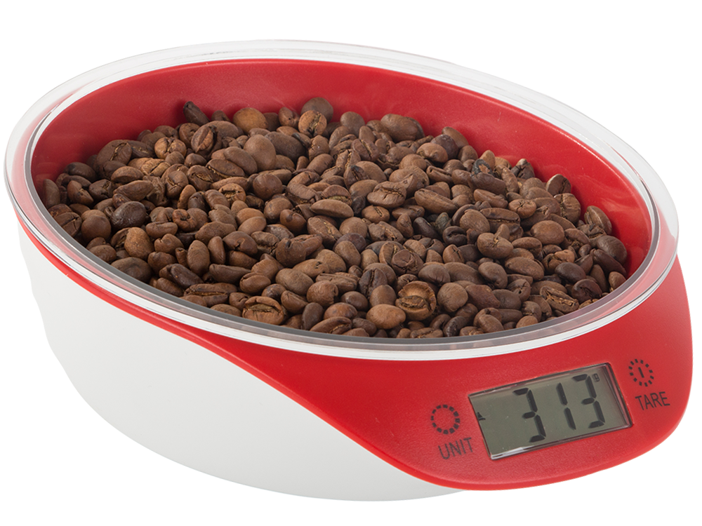 Digitālie virtuves svari ar noņemamu bļodu 5 kg, balti-sarkanie