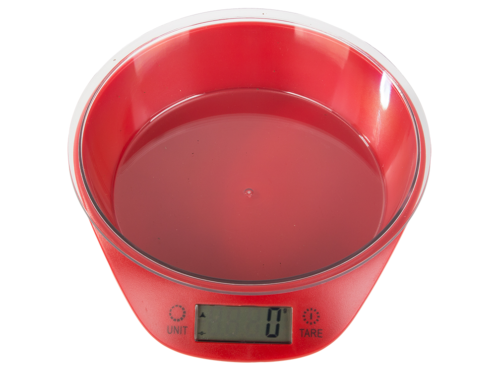 Digitālie virtuves svari ar noņemamu bļodu 5 kg, balti-sarkanie