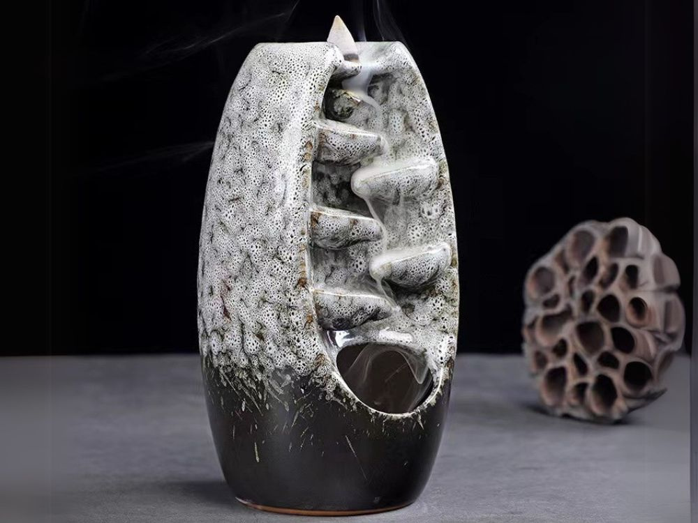 Ceramic Waterfall Incense Burner with 10 Cones, grey (0)