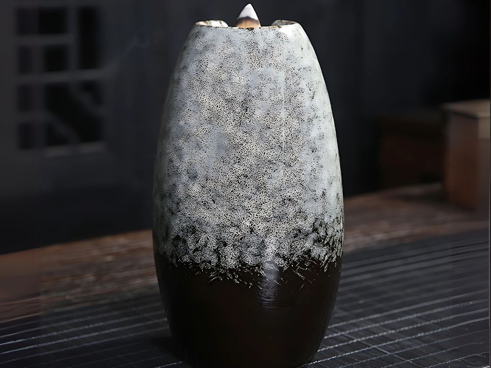 Ceramic Waterfall Incense Burner with 10 Cones, grey (1)