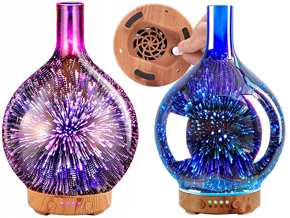 Aroma Diffuser & Humidifier with 3D Glass RGB Night Light, Copper