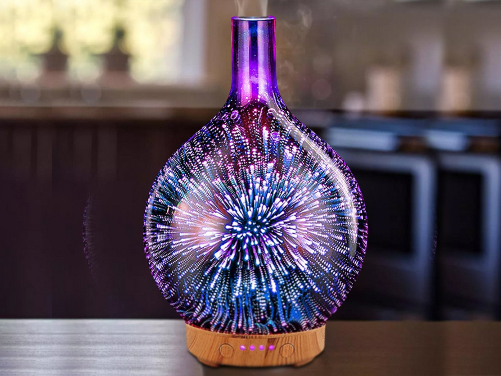Aroma Diffuser & Humidifier with 3D Glass RGB Night Light, Copper