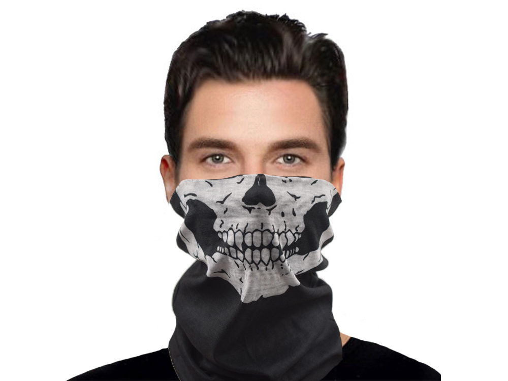 Multifunctional Neck Gaiter with Skull Print, Face Mask Bandana, Black (1)