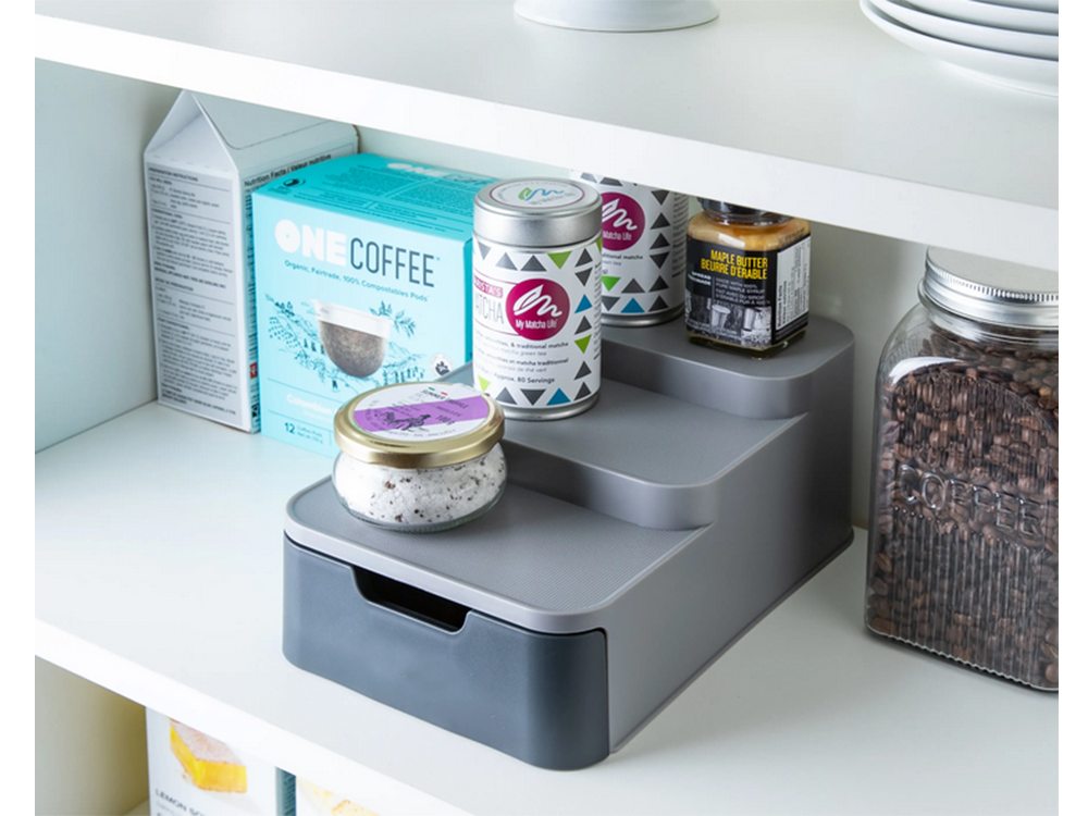 Three-Tier Kitchen Organizer with Drawer, Grey