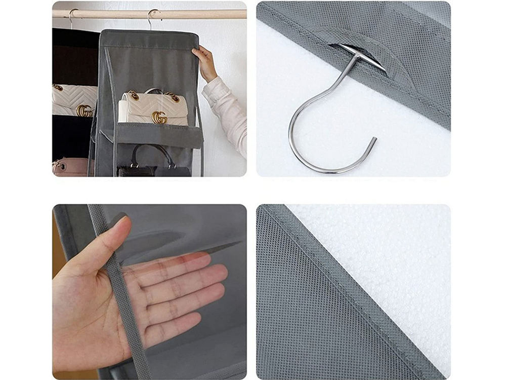 Hanging Closet Organizer for Bags and Shoes, 8 Pockets, Grey