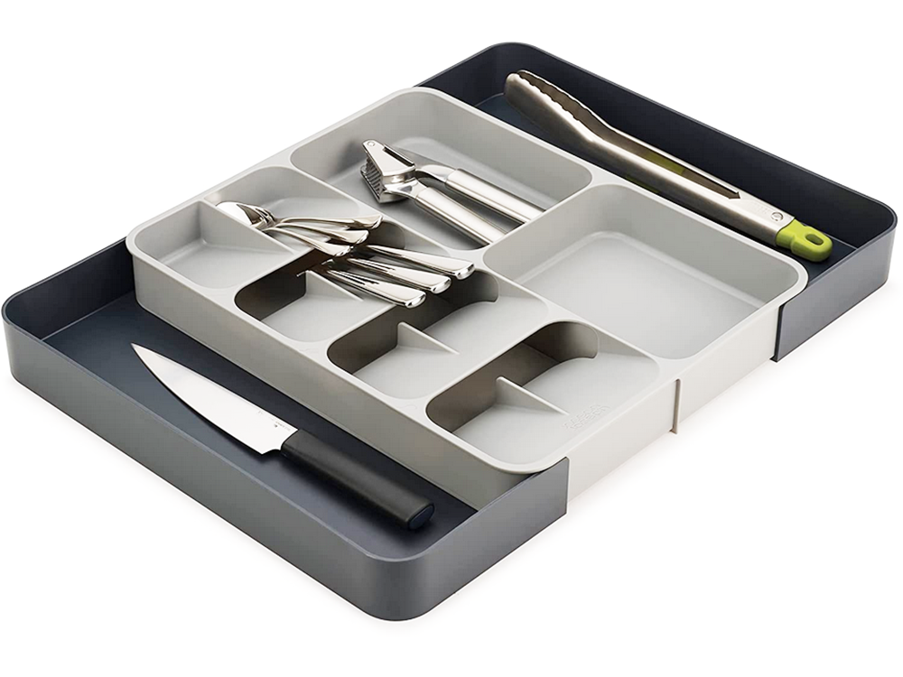 Expandable Cutlery Tray and Kitchen Drawer Organizer, Grey