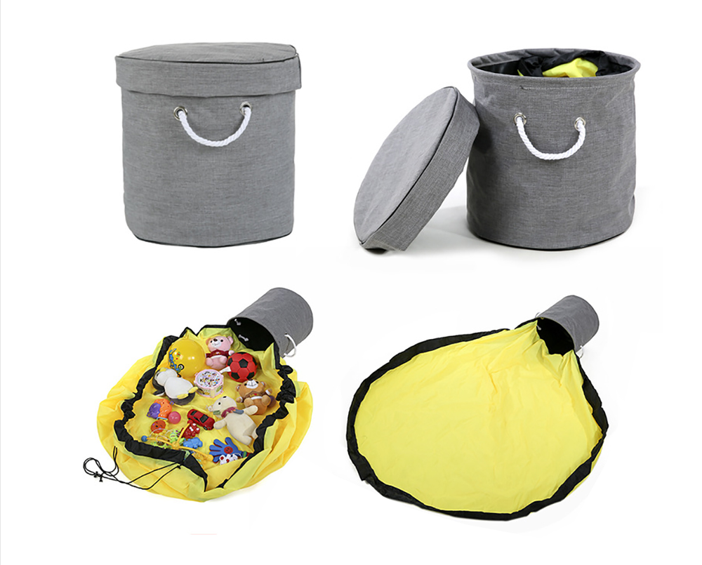 Toy Storage Basket with Play Mat and Lid, Grey