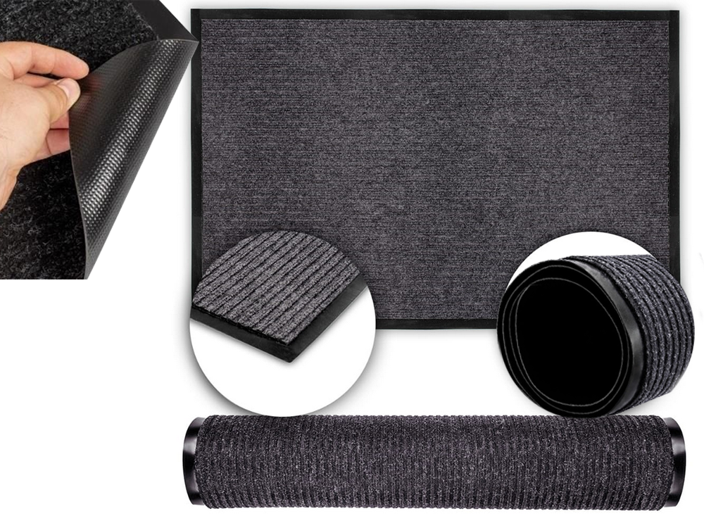 Non-Slip Entrance Doormat with Rubber Backing 60 x 90 cm, Grey