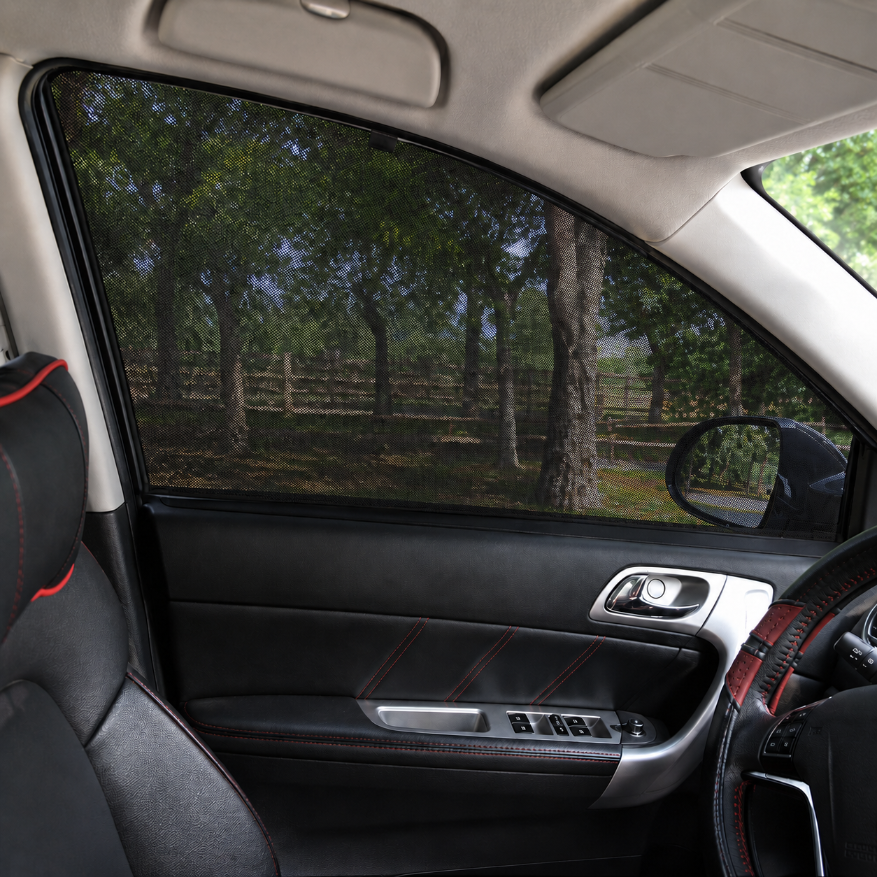 Car Window Sunshades with Mosquito Net, Black, 2 Pcs