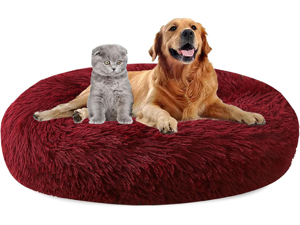 Plush Bed for Dogs and Cats, 100 cm, Burgundy
