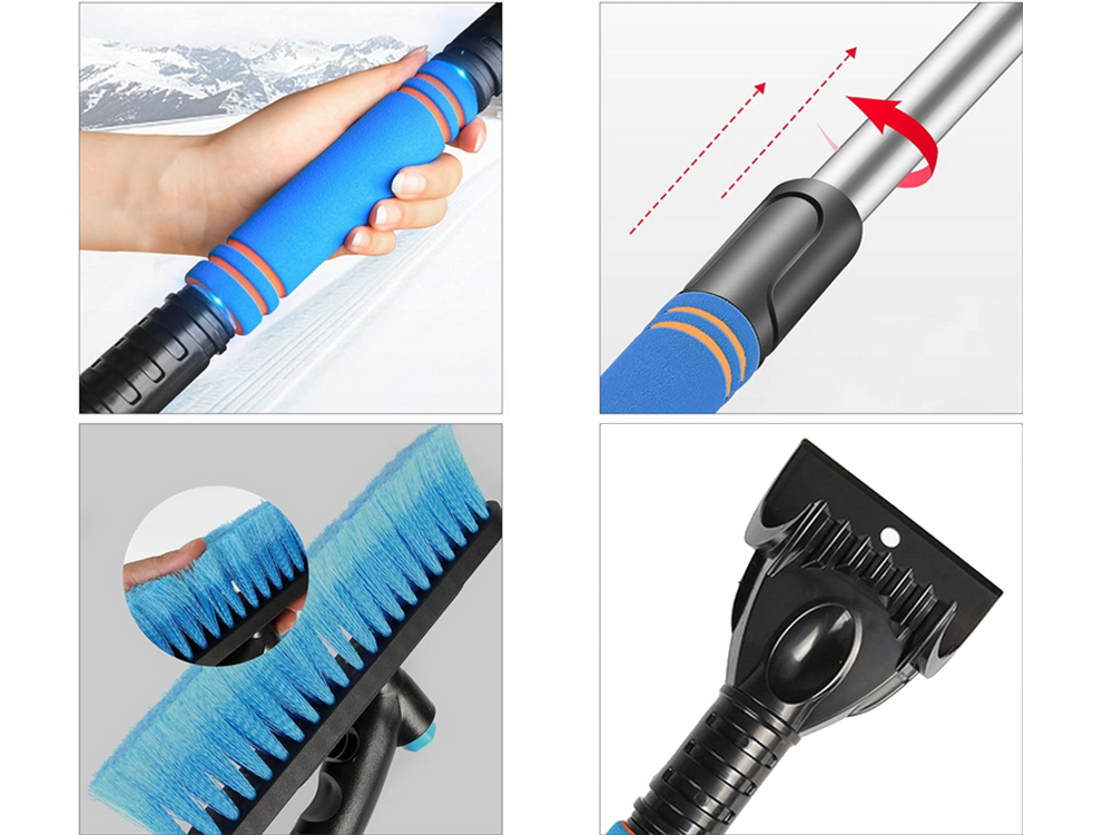 Telescopic Ice Scraper and Snow Brush for Car Windshield, Blue