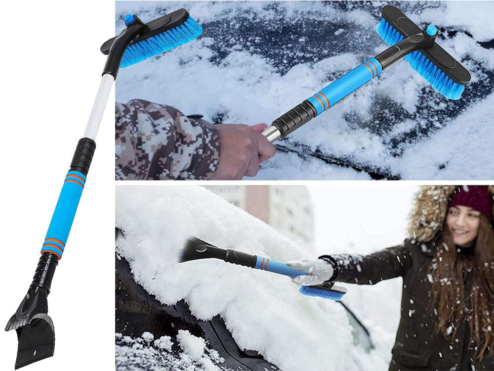 Telescopic Ice Scraper and Snow Brush for Car Windshield, Blue