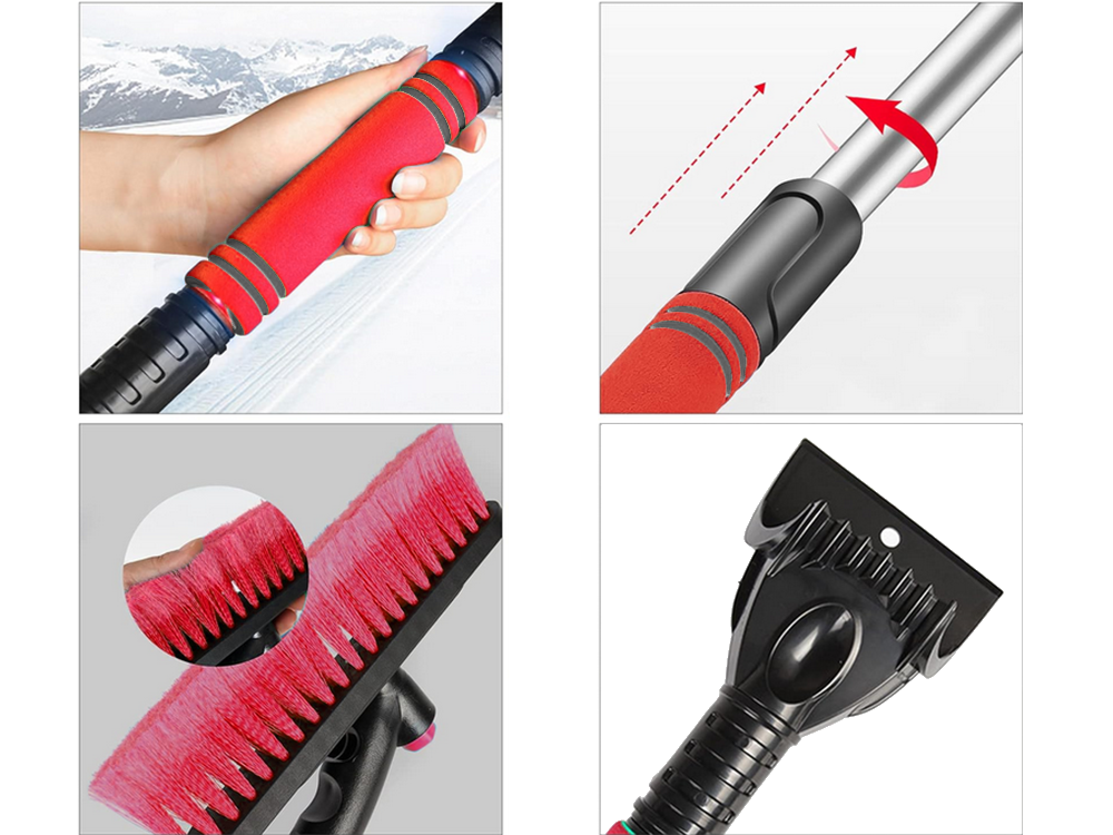 Telescopic Snow Brush and Ice Scraper for Car Windshield, Red