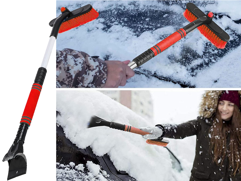 Telescopic Snow Brush and Ice Scraper for Car Windshield, Red
