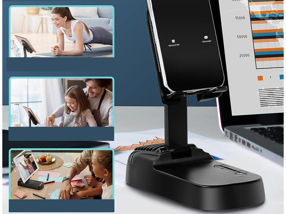 Teleskopisks telefona statīvs ar Bluetooth skaļruni un ārējo akumulatoru, melns