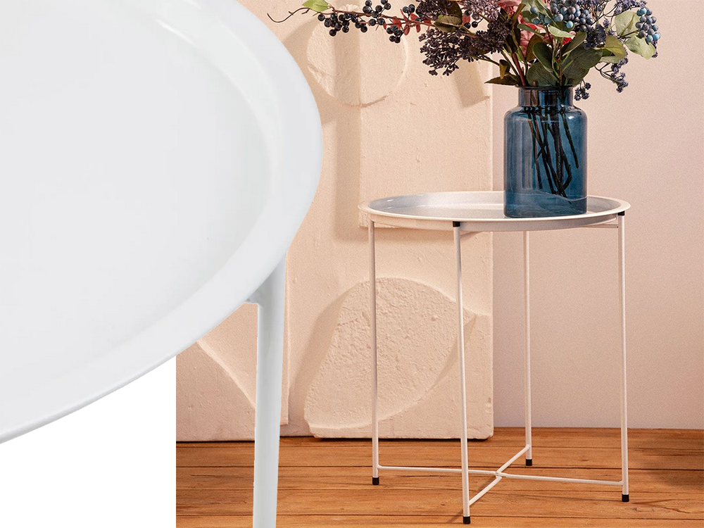 Folding Metal Coffee Table with Tray, 47 cm, White