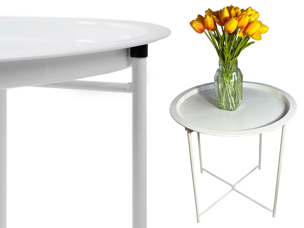 Folding Metal Coffee Table with Tray, 47 cm, White