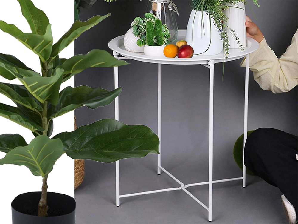 Folding Metal Coffee Table with Tray, 47 cm, White