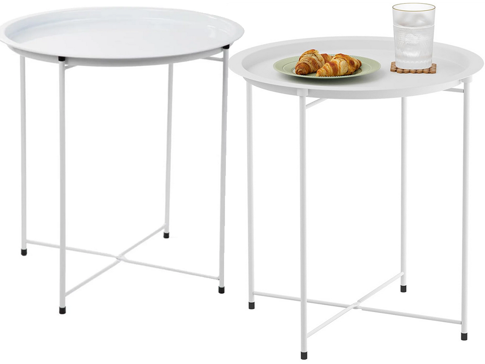 Folding Metal Coffee Table with Tray, 47 cm, White
