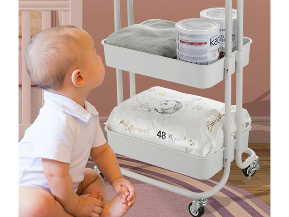 Mobile Storage Cart on Wheels, 3 Tiers, White
