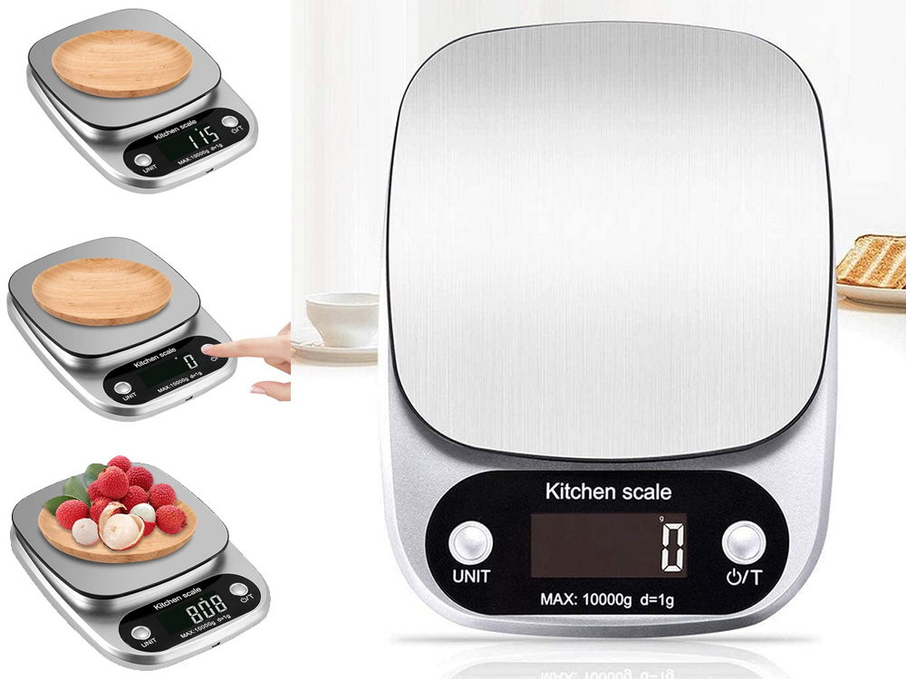 Digital Kitchen Scale with LCD Display, 10kg Capacity 1g Precision, Silver
