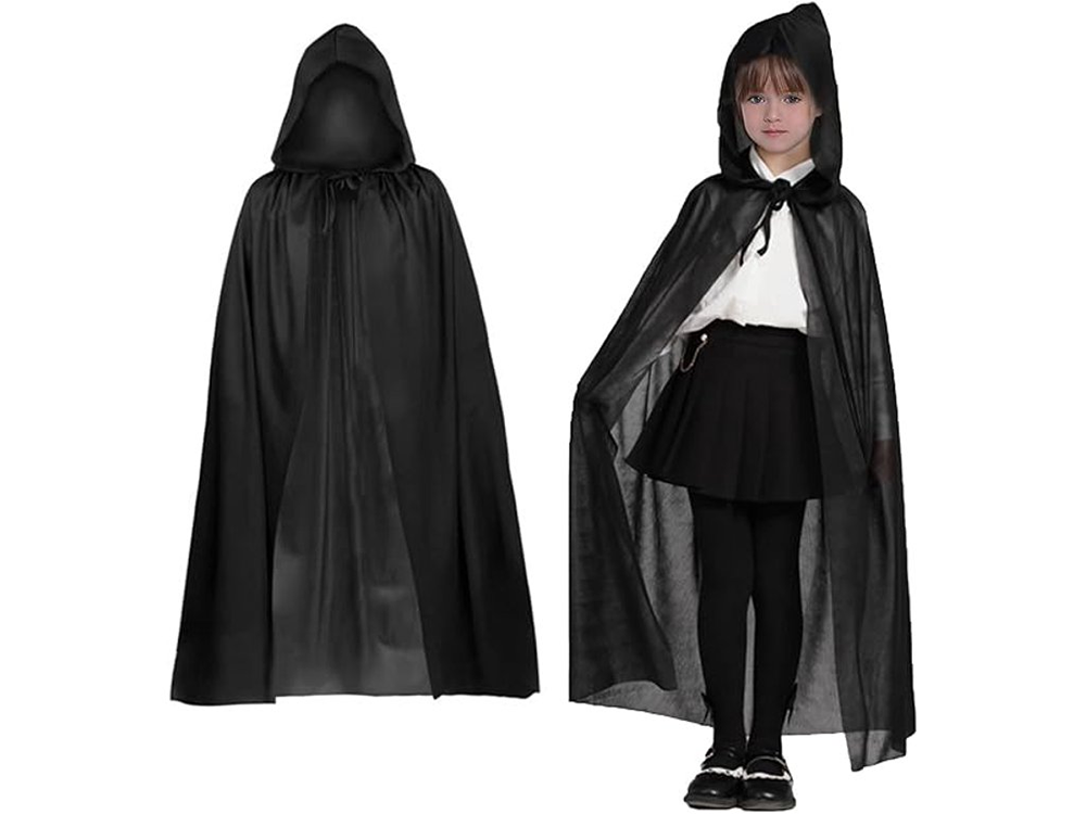 Kids Hooded Cloak for Halloween Fancy Dress Costume, Black