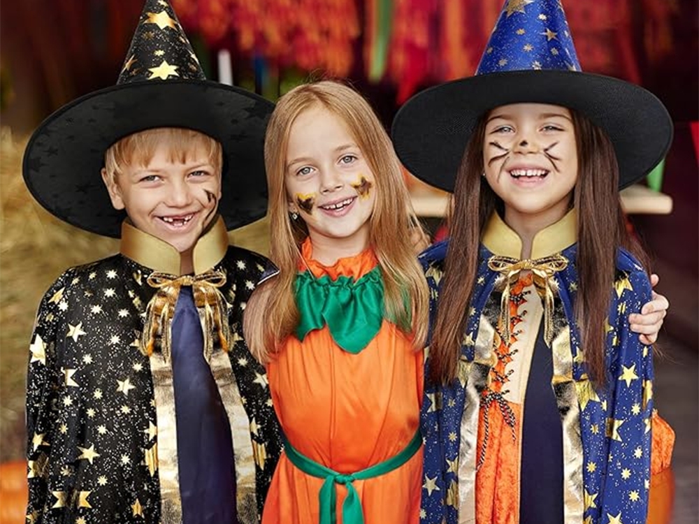 Wizard Costume for Halloween with Star Cape and Pointed Hat