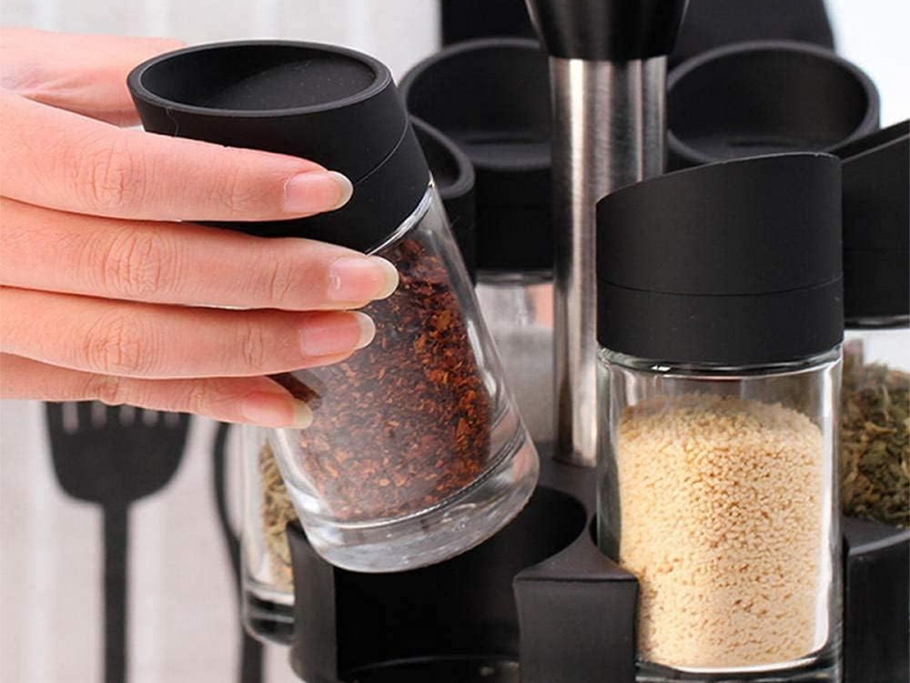Rotating Spice Rack with 12 Glass Jars Countertop Spice Organizer