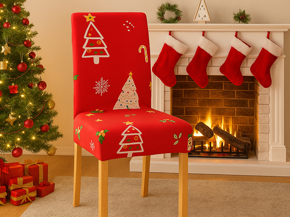 Universal Christmas Chair Cover, Decorative Stretch Dining Seat Slipcover